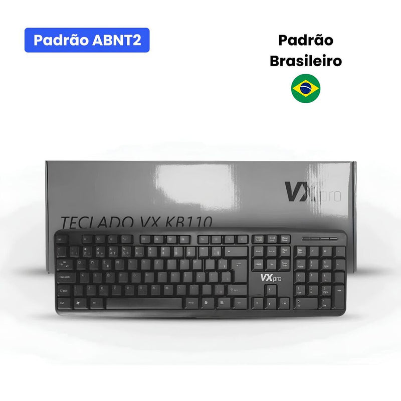 Teclado VXPRO KB110 USB Com Fio ABNT2 Preto Idioma Português