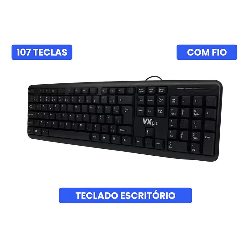 Teclado VXPRO KB110 USB Com Fio ABNT2 Preto Idioma Português