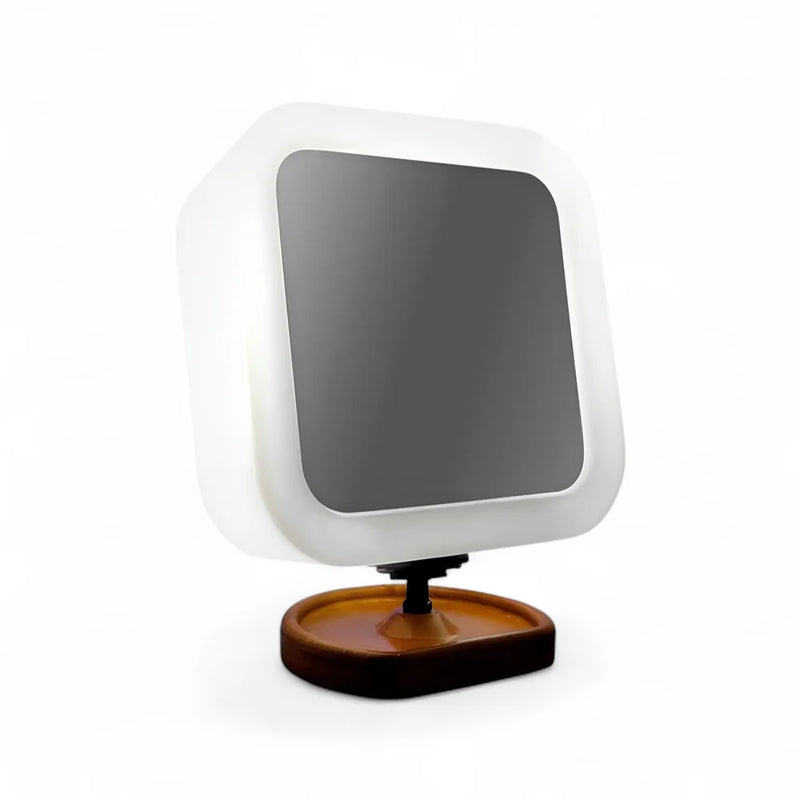 Espelho Maquiagem LED Articulado com Aumento e Base Madeira Premium