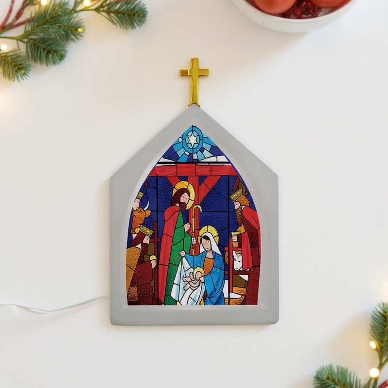 Luminária Vitral Capela Religiosa - Decoração Cristã Iluminada