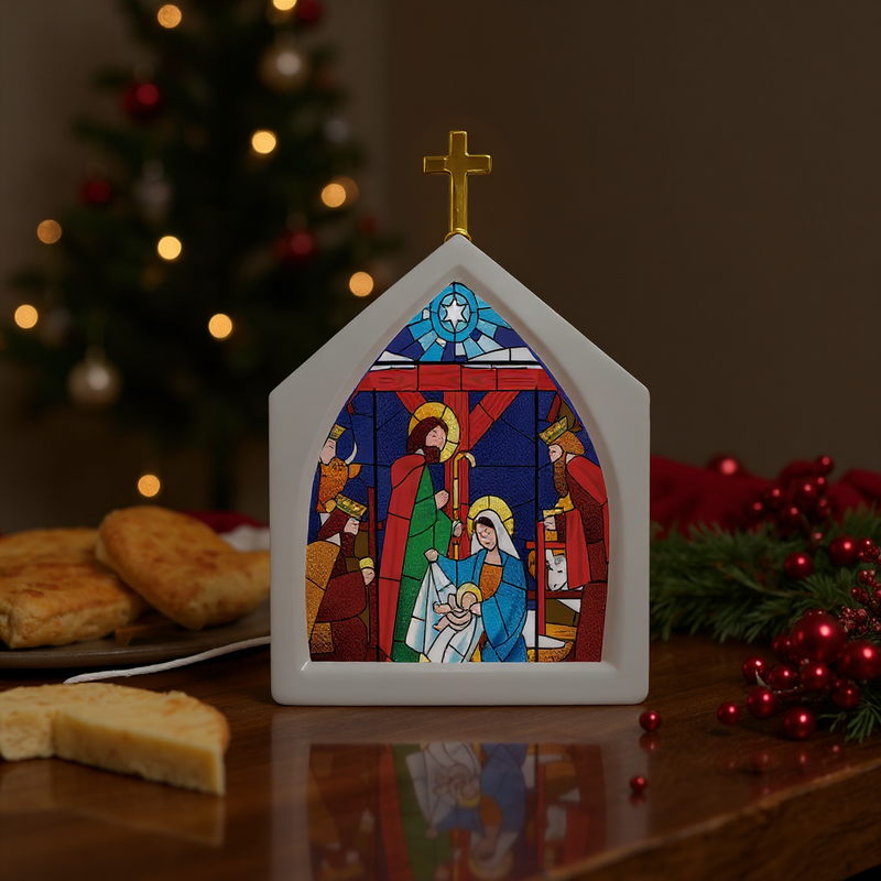 Luminária Vitral Capela Religiosa - Decoração Cristã Iluminada
