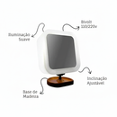 Espelho Maquiagem LED Articulado com Aumento e Base Madeira Premium